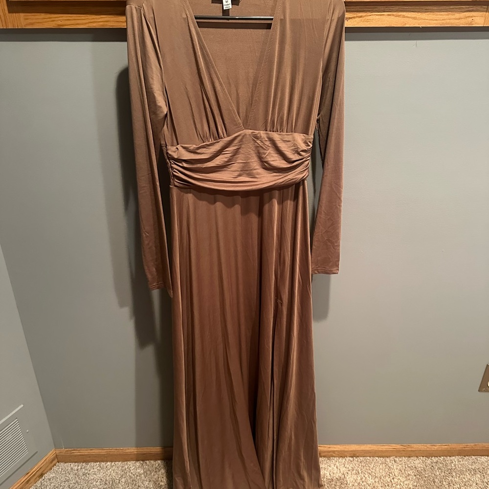 Chic Tan Long Sleeve Maxi Dress